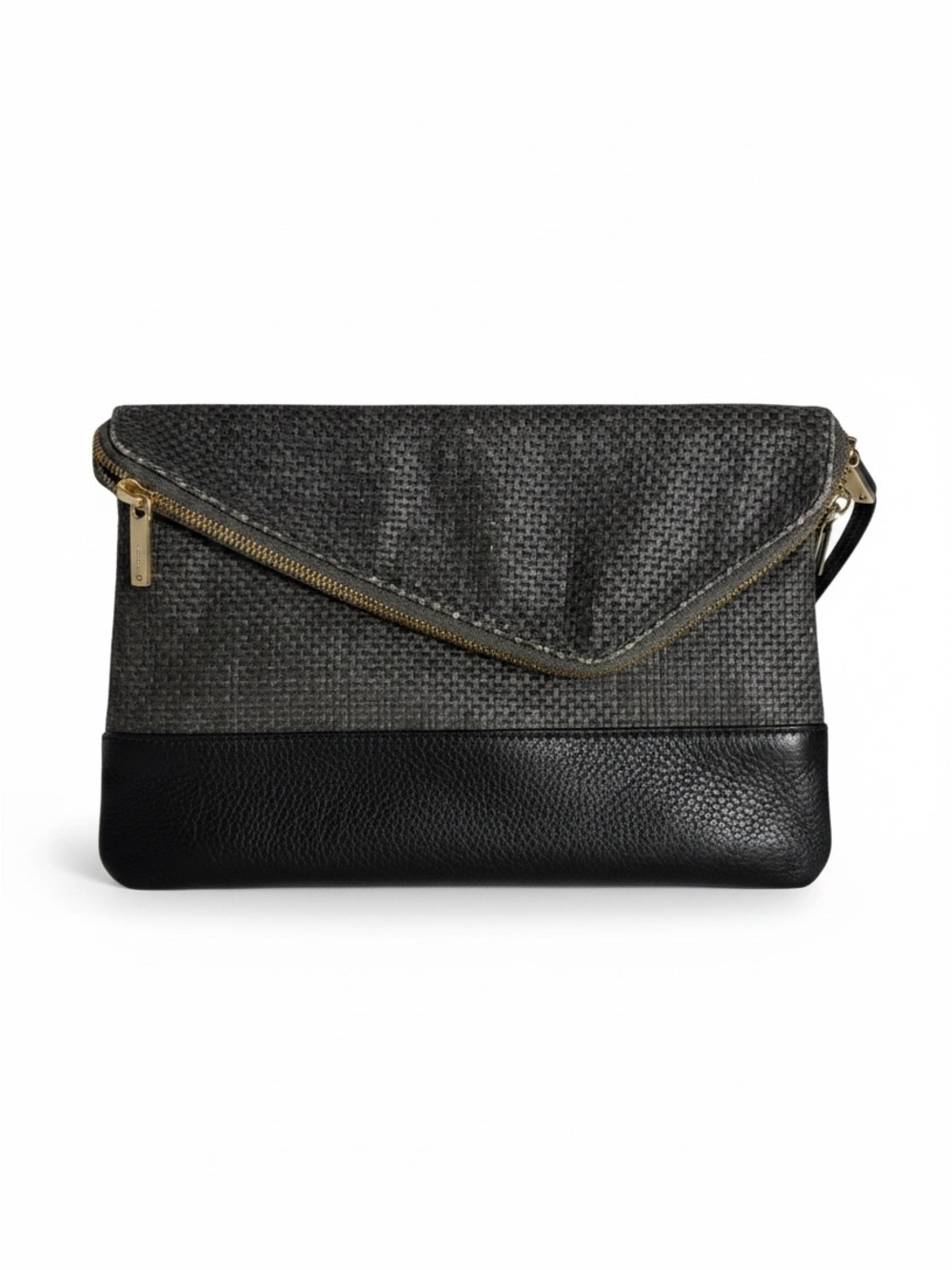 Henri Bendel Woven Envelope Clutch in Charcoal and Black Leather
